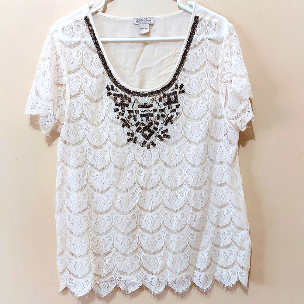 Lucky Beaded Sheer Lace Top